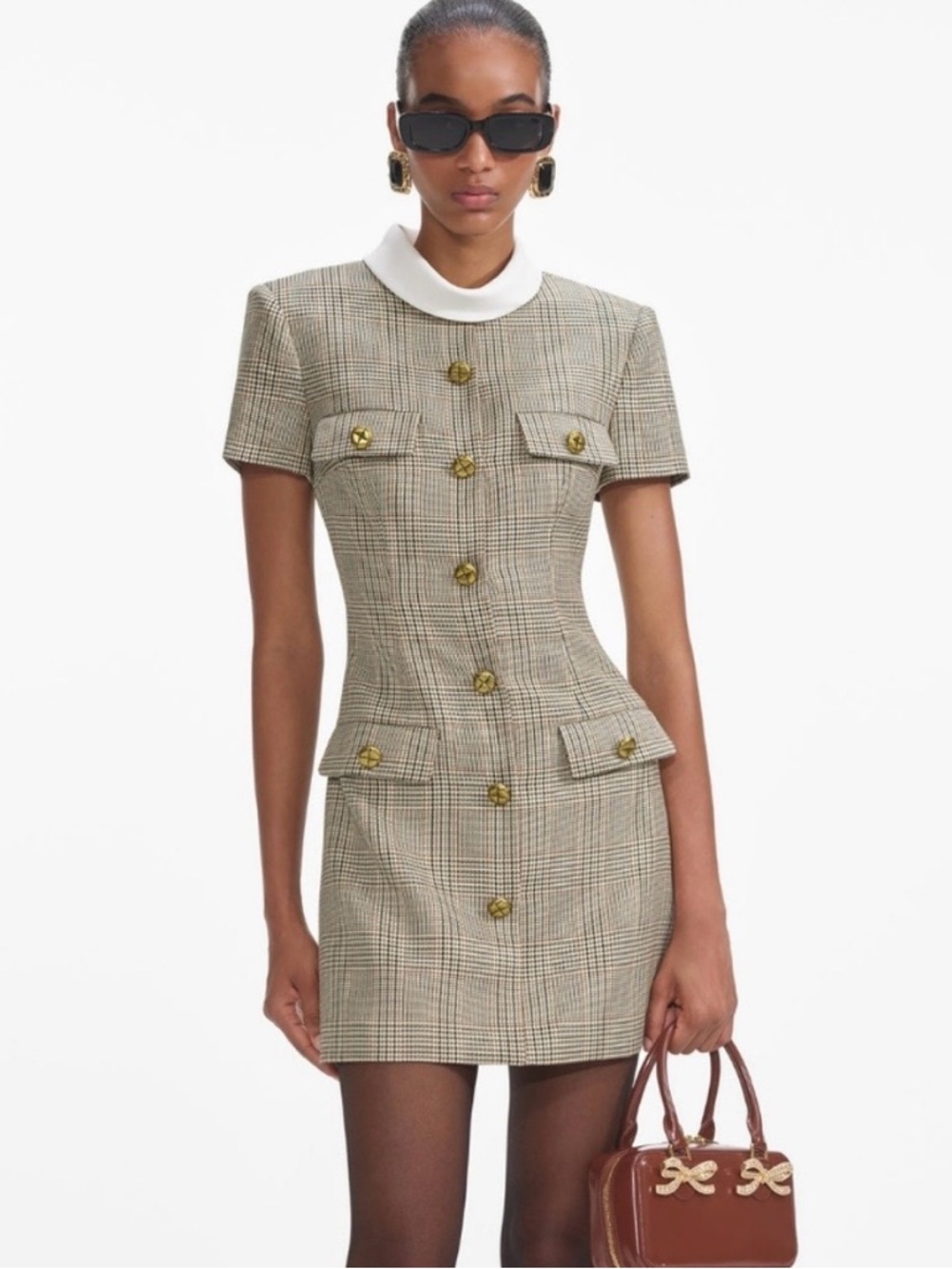Self-Portrait Check Wool Mini Dress
